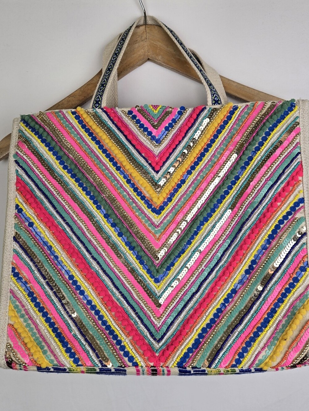 America & Beyond Colorful‎ Embellished Shoulder Tote Bag Multicolor